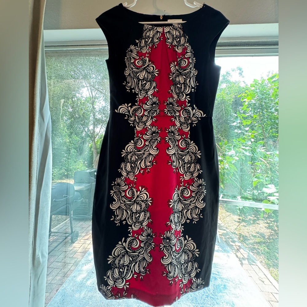 New York & Company Black and Pink Sheath Midi Dress